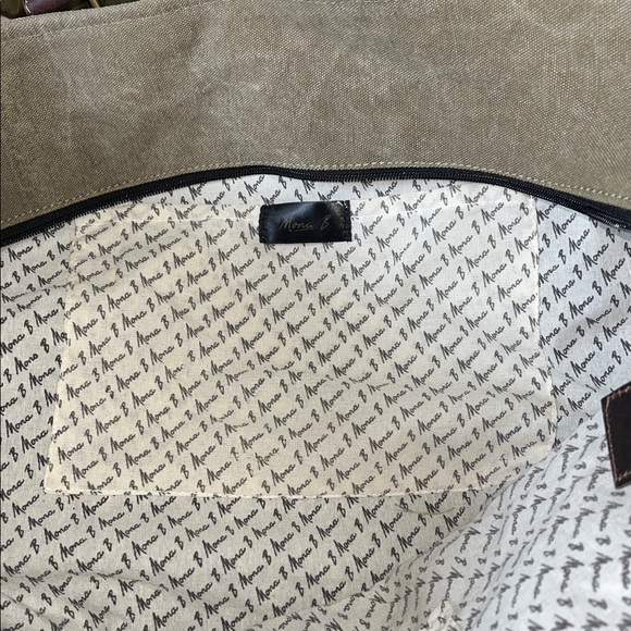 Mona B large Tote Farmers Market recycled travel bag purse leather straps zip - Picture 7 of 9